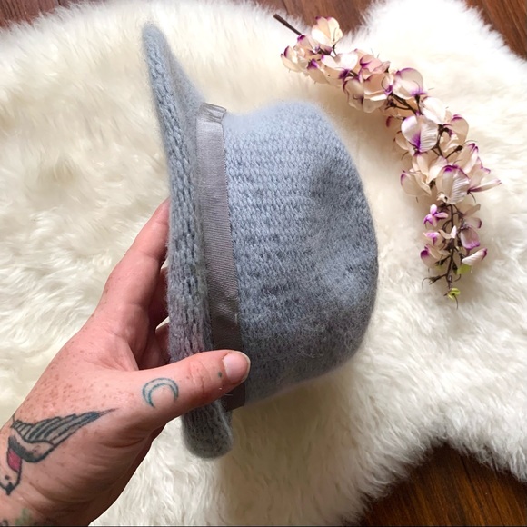 Vintage Ice-Blue Angora Knit Fedora Hat - Picture 5 of 12
